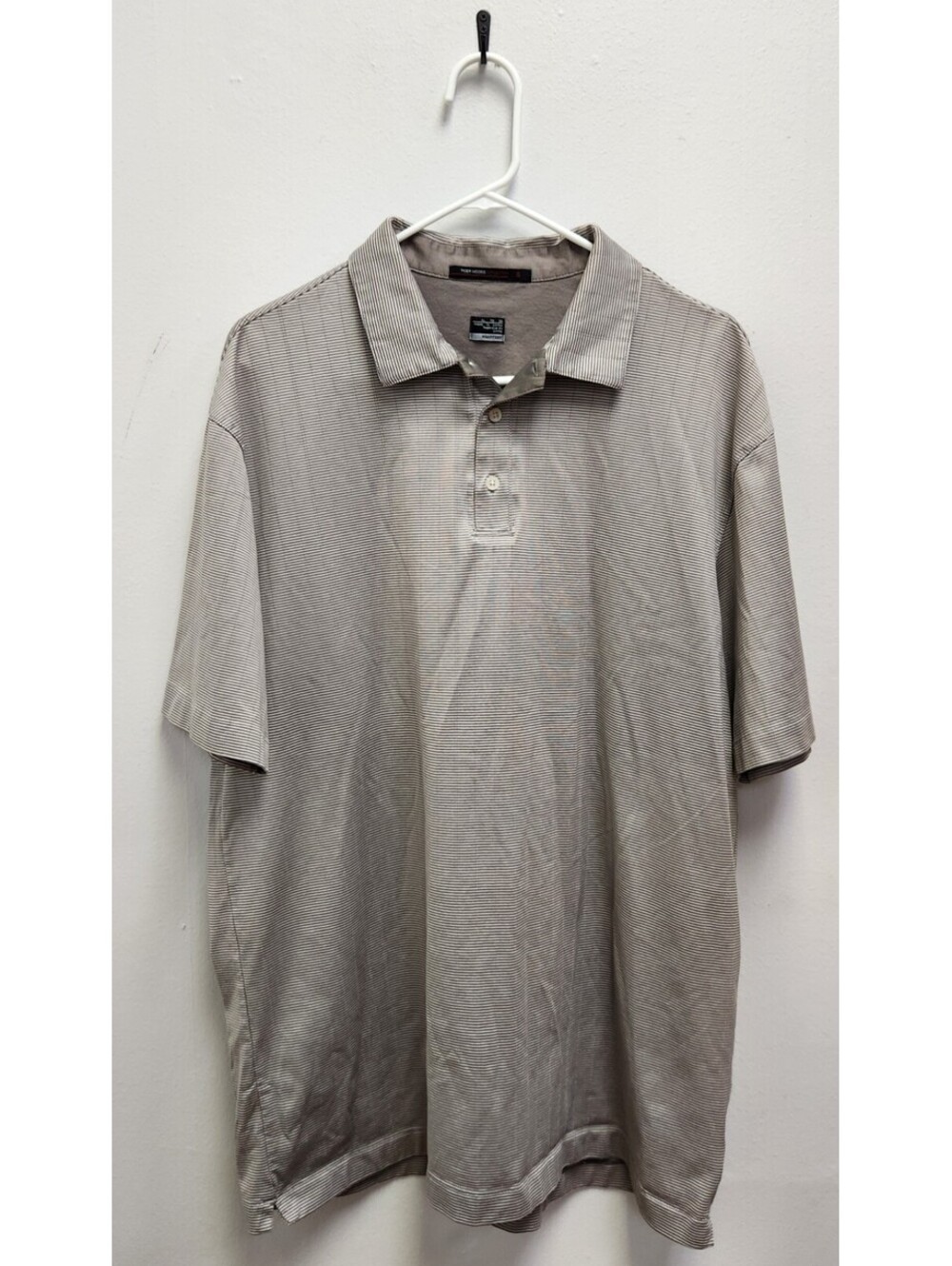 Nike Tiger Woods Collection Polo Shirt Men's XL Brown Micro Stripe Golf Dry Fit